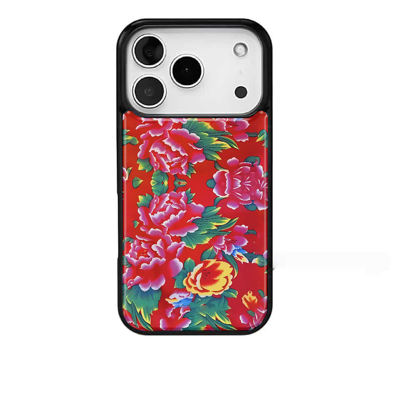 东北大花适用苹果17promax手机壳iphone16pro新款13创意15pro黑边14pro滴胶电镀银防摔手机套黑框