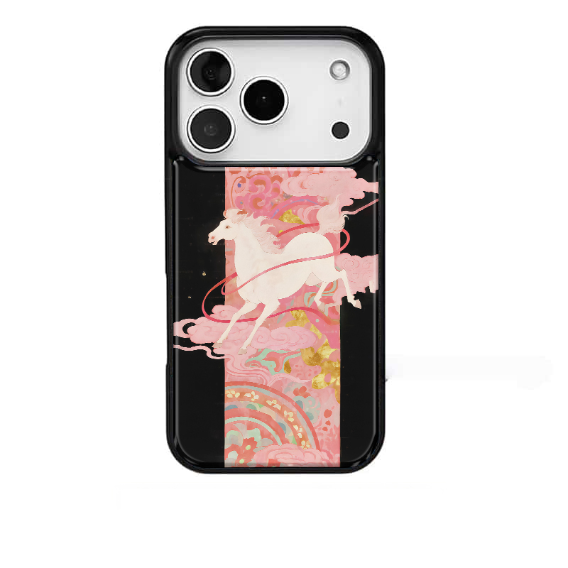 丝巾敦煌小马少女粉适用苹果17promax手机壳iphone16pro新款13创意15pro黑边14pro滴胶12电镀银防摔手机套
