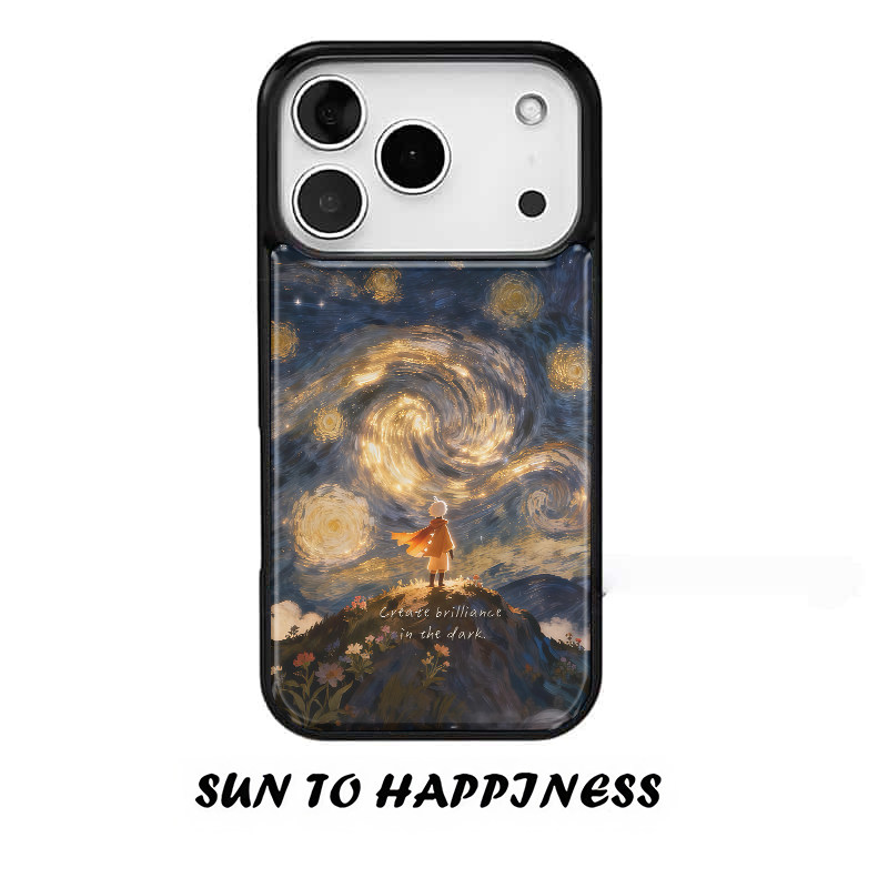 油画星空小王子ins适用苹果17promax手机壳iphone16pro新款13创意15pro黑边14pro滴胶12电镀银原创防摔11