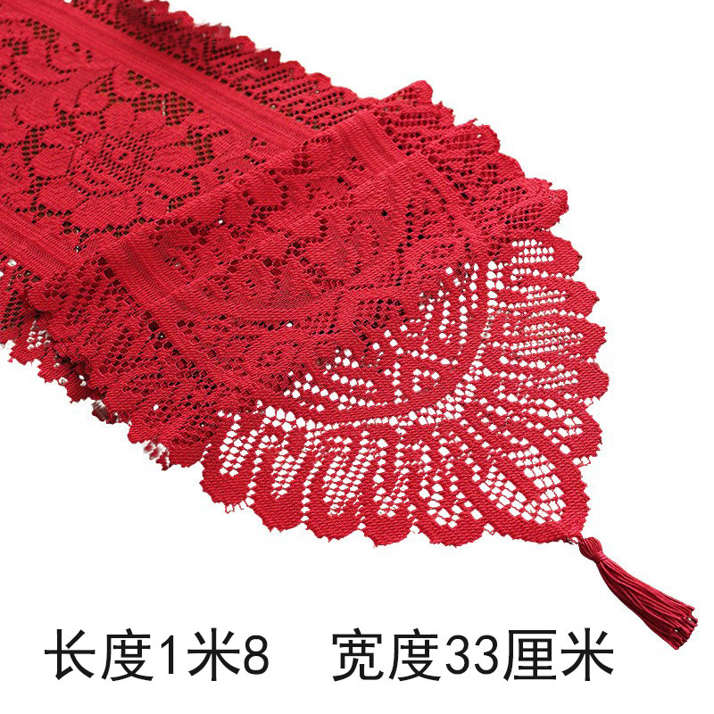 中式结婚礼婚庆桌布茶席喜庆红色桌旗新年桌旗中国风蕾丝复古长条