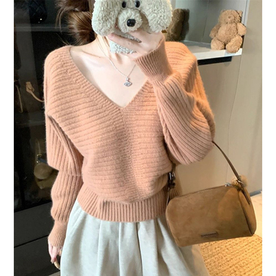 可外穿内搭针织毛衣女冬季2025新款独特别致小众漂亮短款v领上衣