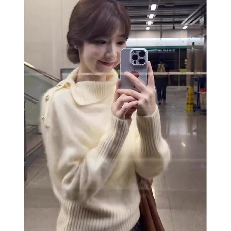 不规则翻领套头毛衣女2026春秋新款内搭显瘦可外穿宽松针织衫上衣