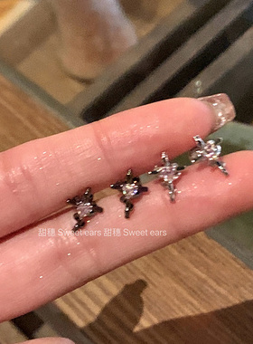 缠绕十字架镶钻耳骨钉医用钛钢养耳洞黑色甜酷辣妹小众耳钉耳蜗钉