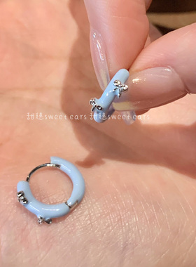 蓝色滴釉蝴蝶结耳扣养耳洞氛围感耳饰耳圈可爱设计感甜美少女耳钉