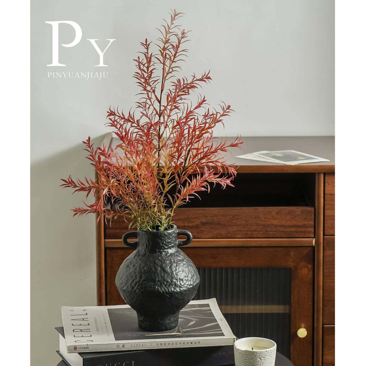 陶瓷复古黑色花瓶插花轻奢高级感侘寂风玄关客厅电视柜创意摆件,橡塑材料及制品,工业陶瓷,淘宝优惠券,粉丝福利购,淘宝优惠卷