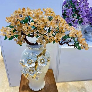 天然黄水晶发财树高端大摆件家居饰品奢华高级感客厅玄关招财摆件