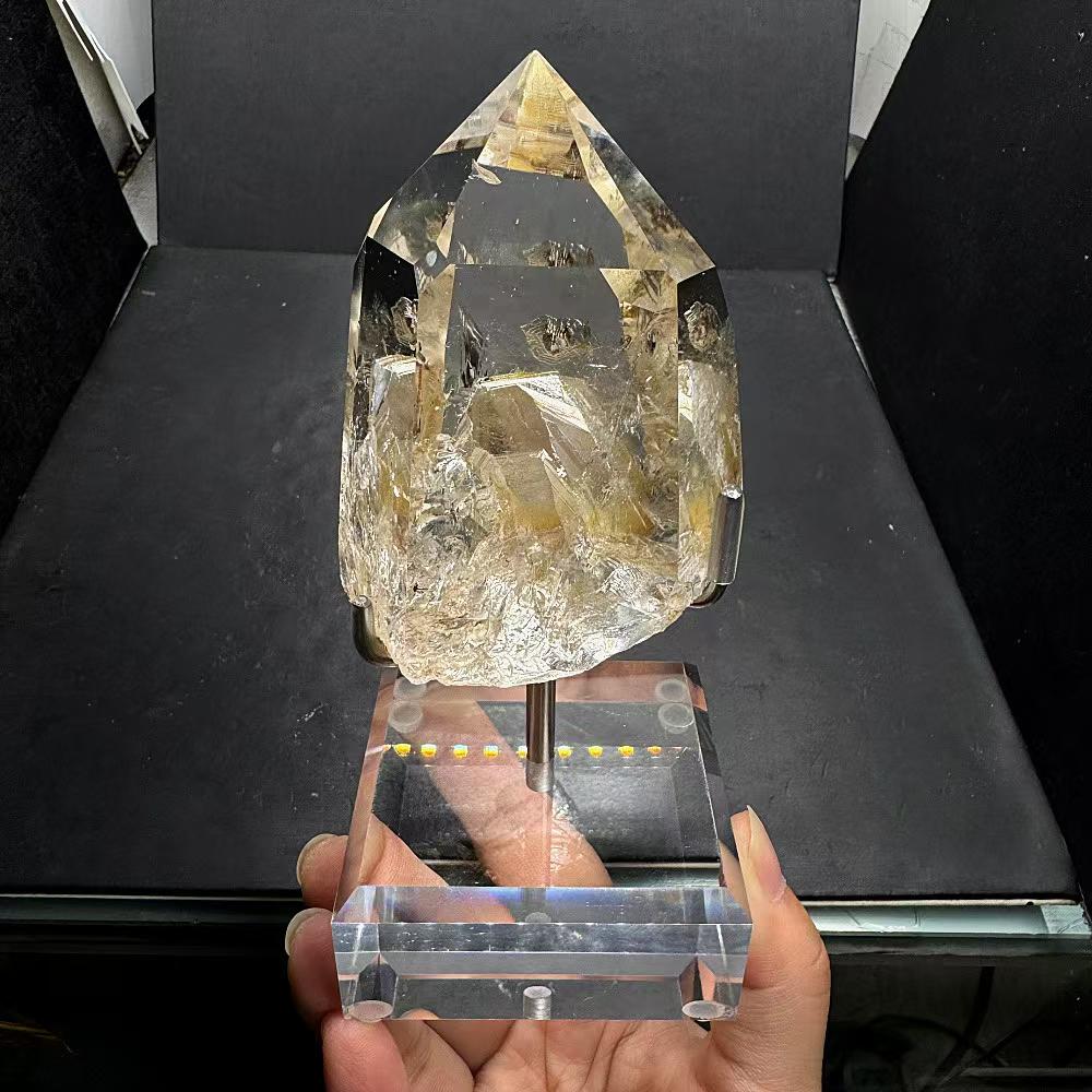 晶中晶水晶柱摆件 白水晶柱 天然水晶原石打磨