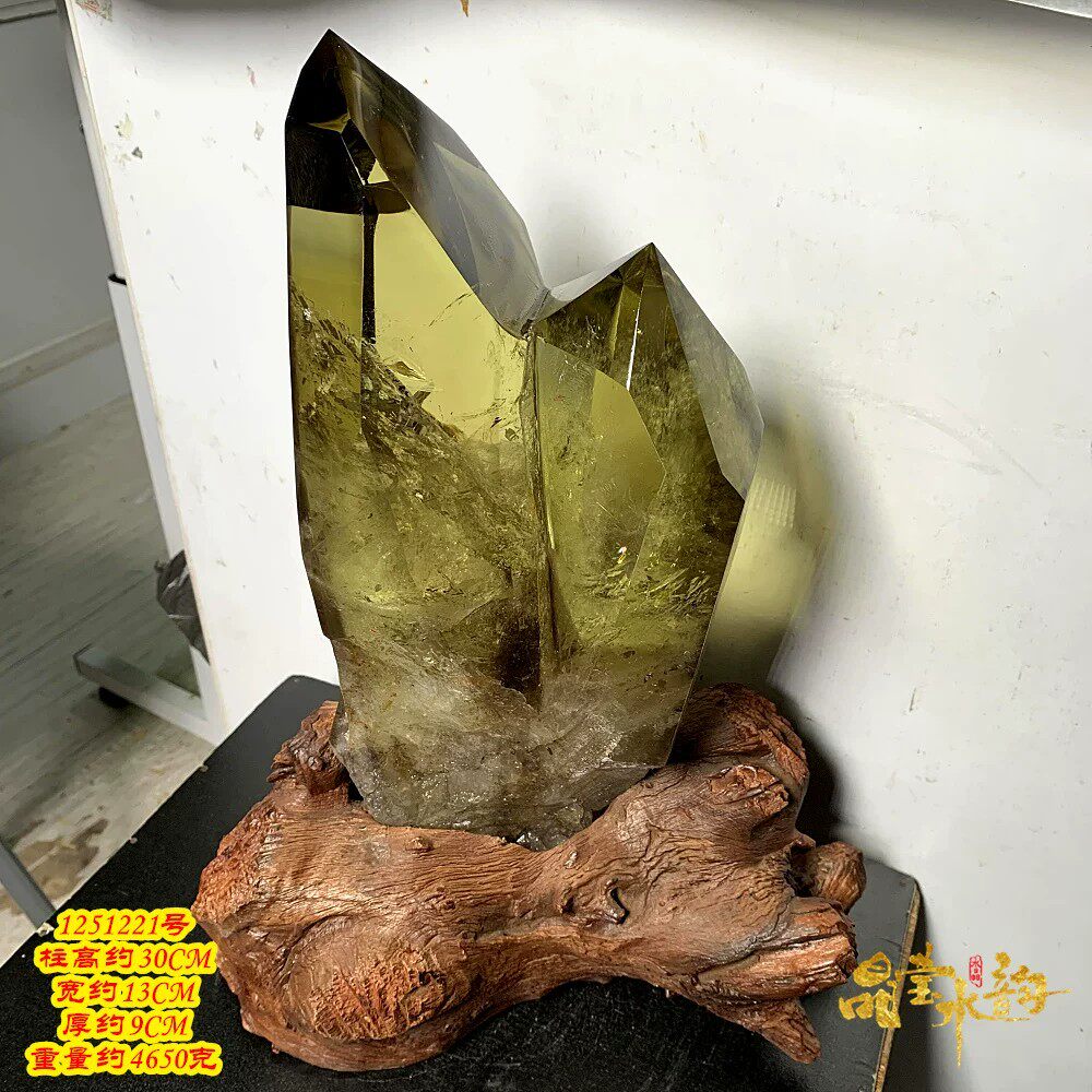 天然黄水晶双尖柱摆件一物一图