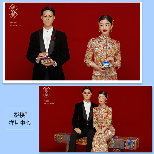 新款主题高端室内红底纯色秀禾婚纱照放大样片样照sp1287