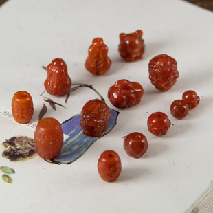 天然川料南红玛瑙雕刻配件白菜桶珠貔貅佛头diy手工编织手链项链