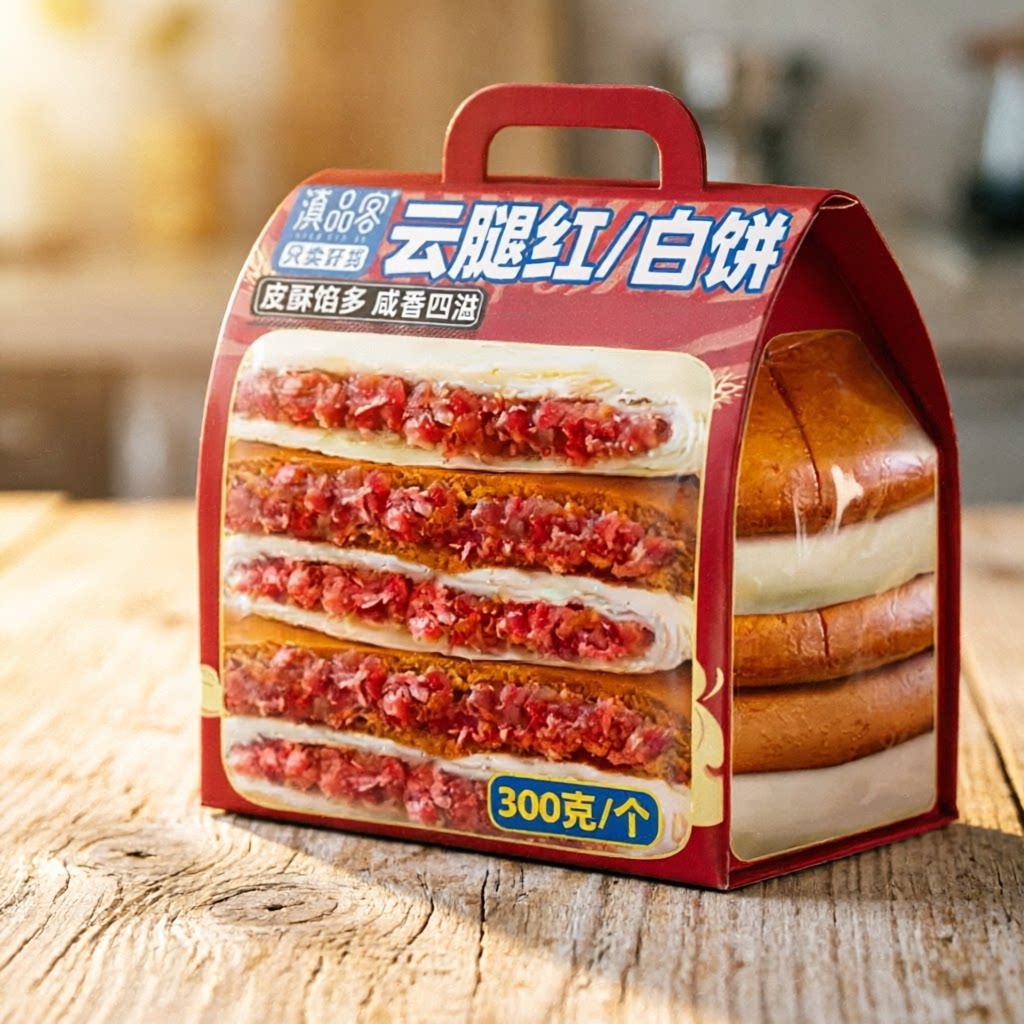 火腿肉粒裹荞麦清香云腿红饼大月饼酥皮云腿白饼中秋传统老式糕点