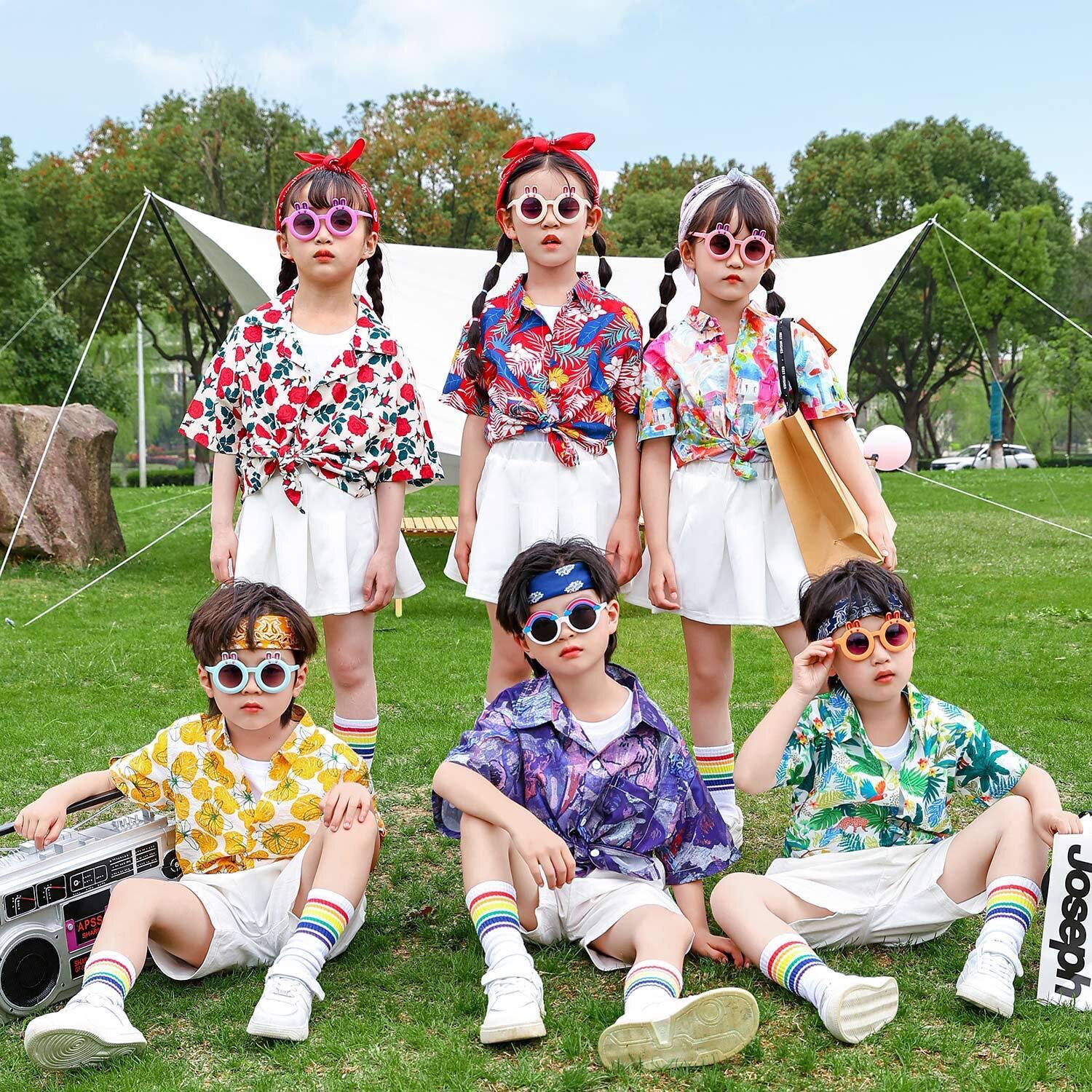 六一儿童演出服装港风复古幼儿园表演服啦啦队小学生运动会花衬衫