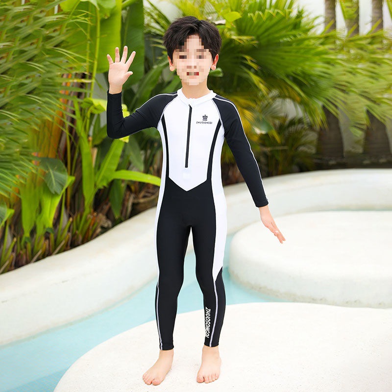 儿童泳衣男童中大童连体长袖长裤防晒速干男孩小学生潜水服游泳