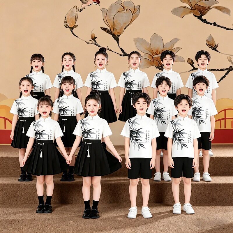 六一儿童演出服小学生表演服合唱服中国风诗歌朗诵演出服主持服装