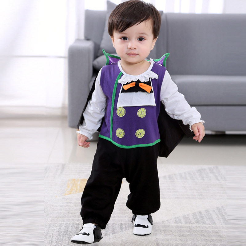 跨境童装批发秋装包屁衣爬服宝宝吸血鬼披风表演服万圣节儿童服装