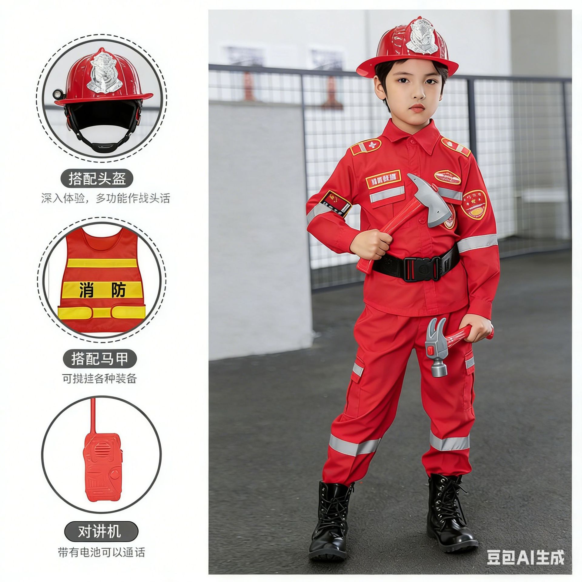 儿童消防员演出服套装角色扮演亲子活动服装幼儿园职业体验表演服