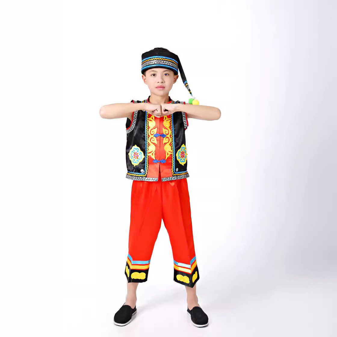 新款儿童苗族演出服男童壮族土家族黎族竹竿舞蹈服装少数民族表演