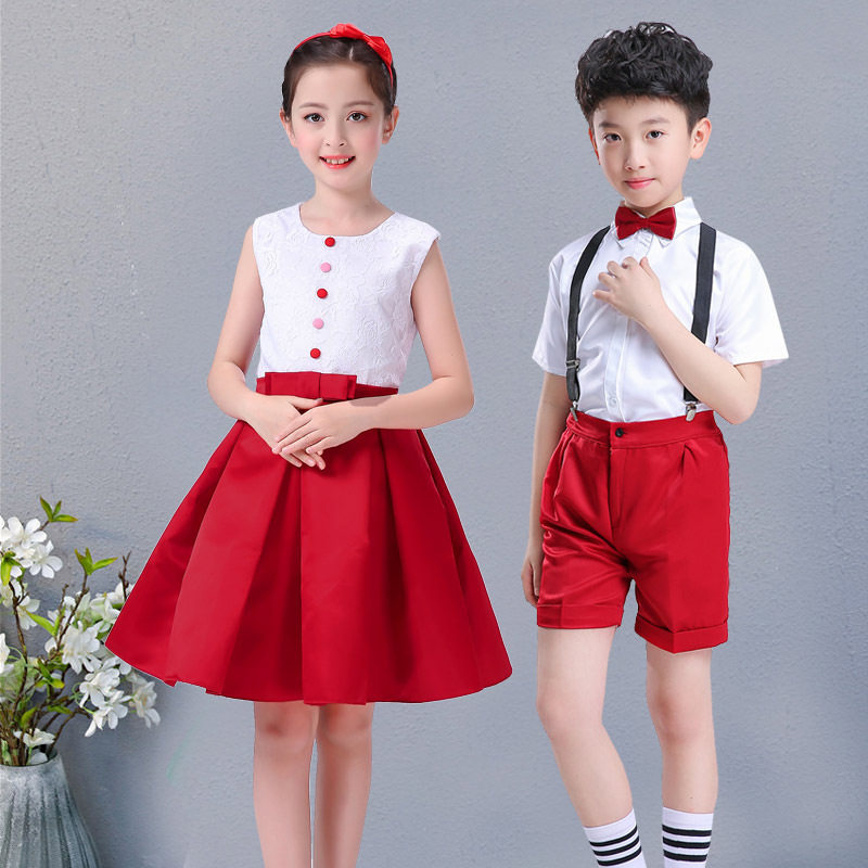 新款儿童主持礼服男女童演出服中小学生合唱诗歌朗诵表演服背带裤