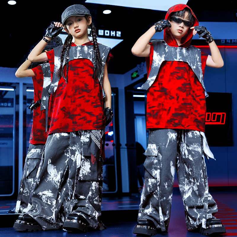 六一儿童hiphop街舞表演服男童夏季炸街架子鼓舞台演出服潮服套装