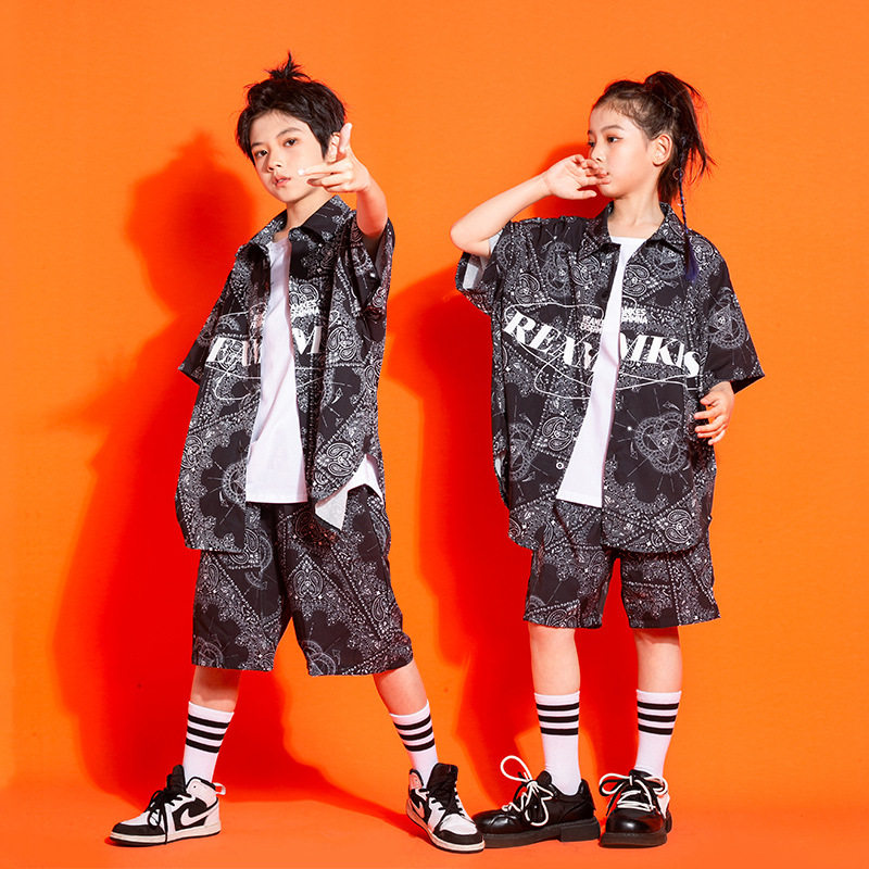 六一儿童演出服街舞套装男童短袖马甲嘻哈潮服hiphop帅气表演服装