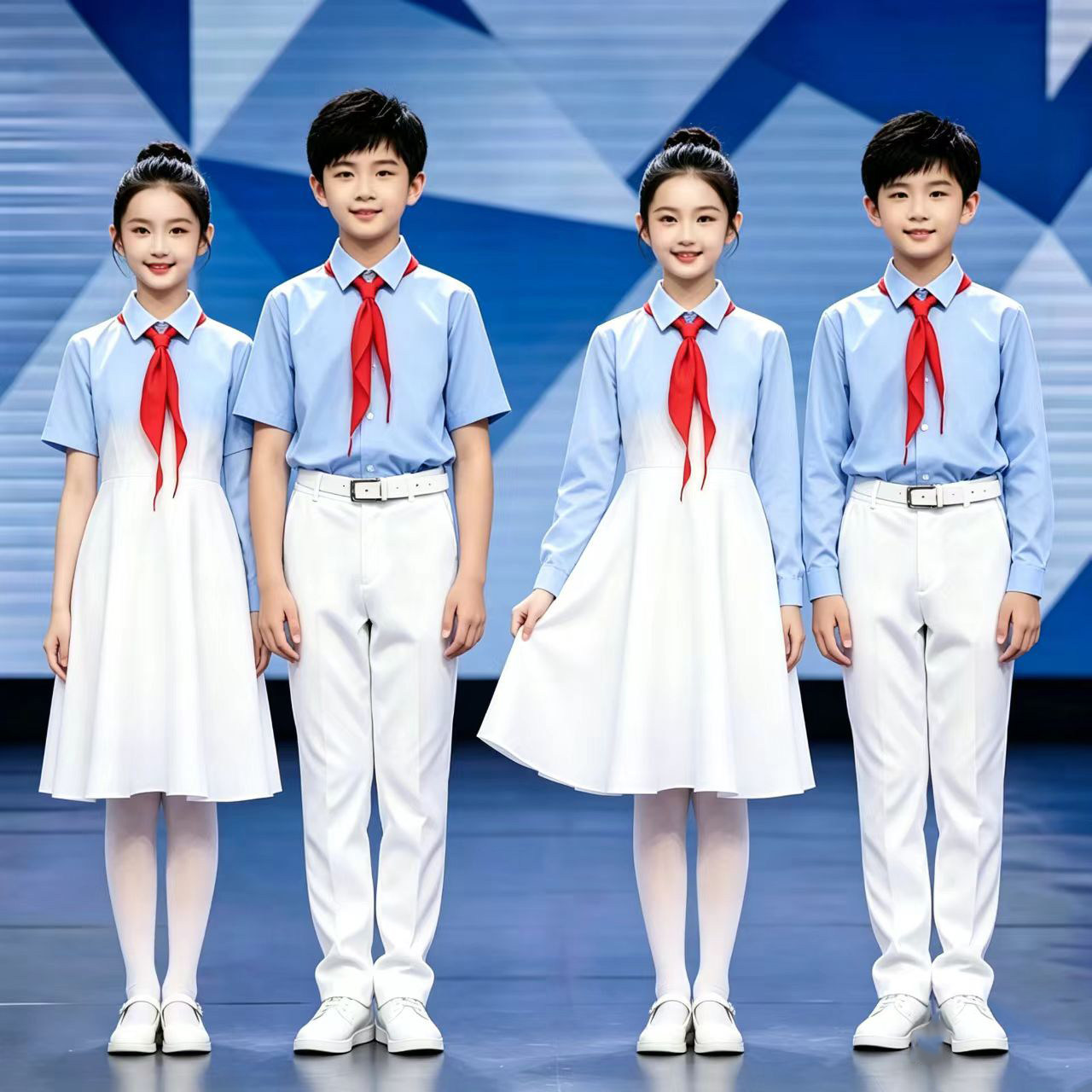 六一儿童合唱演出服蓝色中小学生诗朗诵演讲比赛男女团体表演礼服
