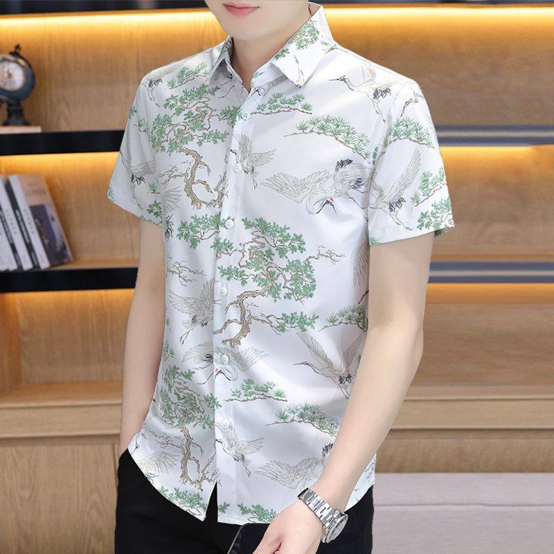 夏季男衬衣短袖潮流中国风个性新款半袖衬衫薄款碎花男款夏天