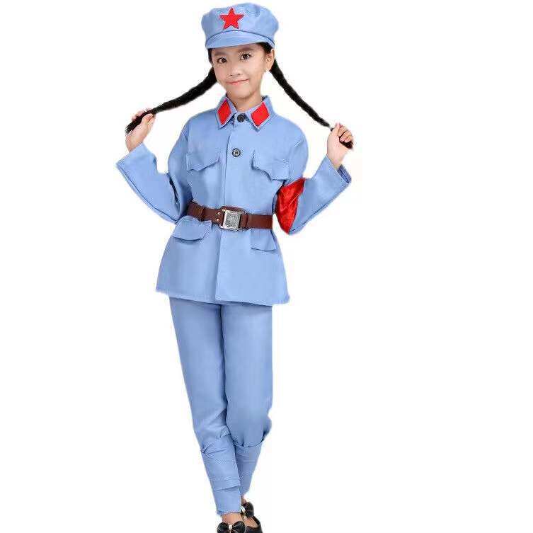 儿童红军演出服套装八路军新四军表演服棉质幼儿园闪闪红军 军绿