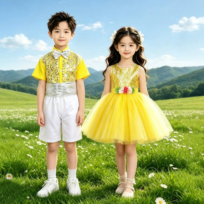 儿童蓬蓬裙演出服梦的眼睛舞蹈服粉色幼儿园六一表演服公主花朵裙