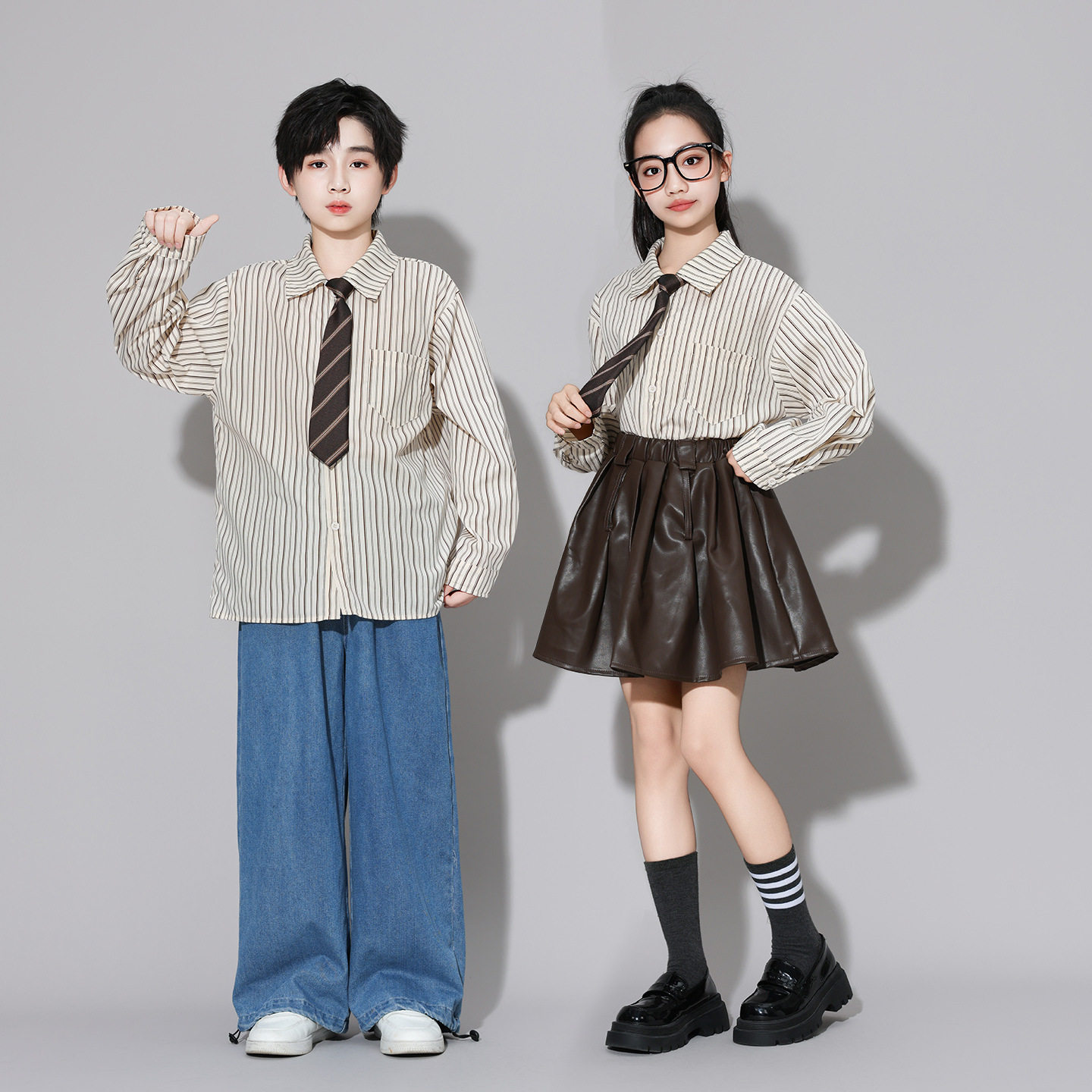 儿童港风秋冬款机车夹克演出服班服表演服小学生复古感皮衣外套潮