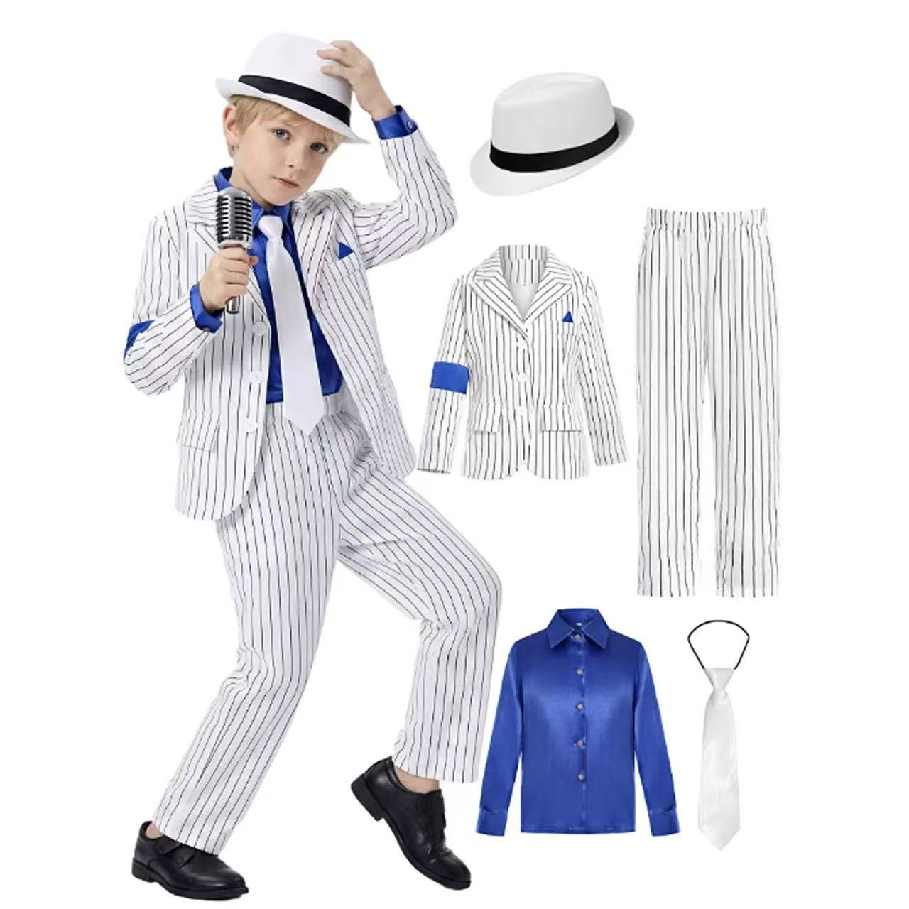 儿童西服套装MJ模仿秀表演服 条纹西装男女童钢琴演奏主持演出服