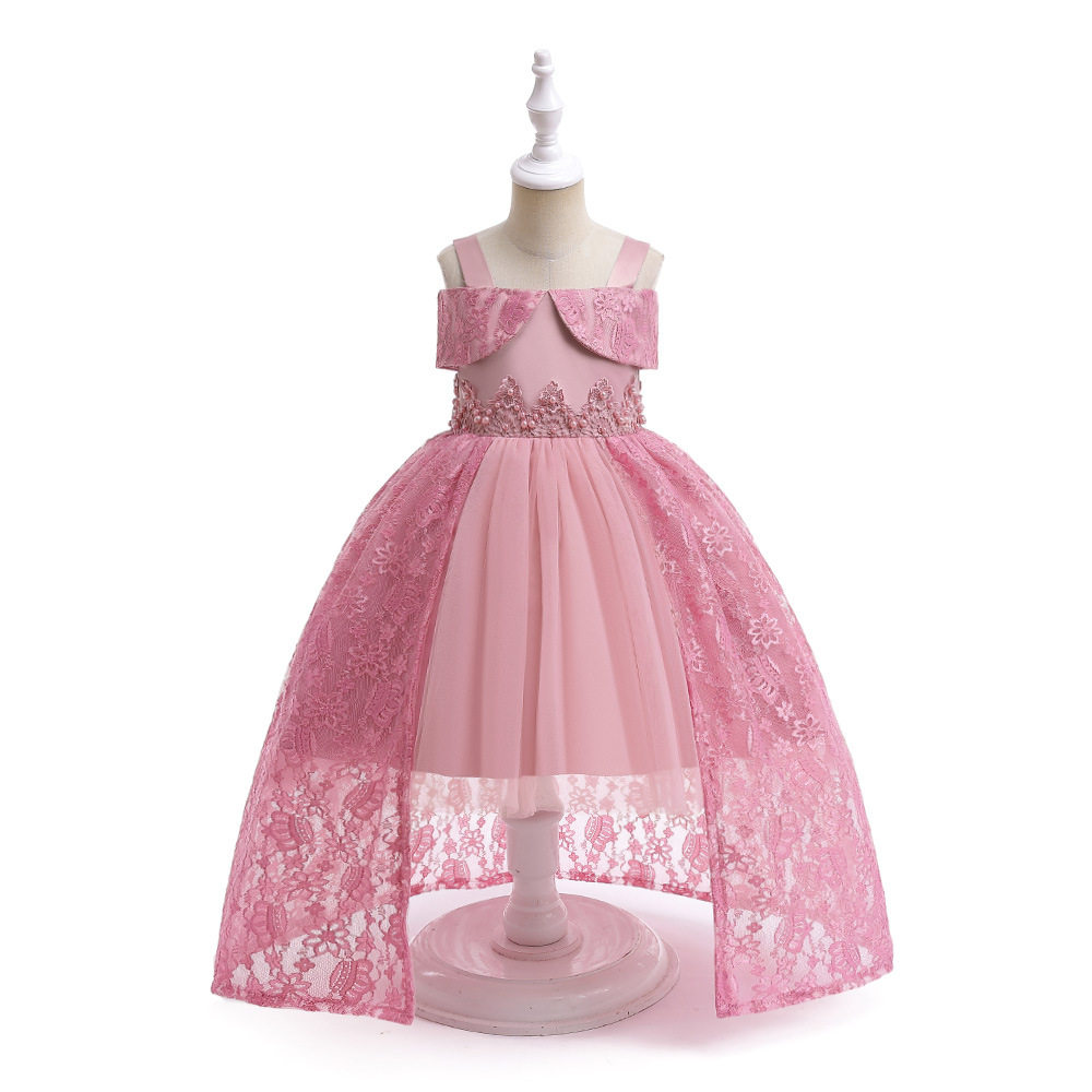 儿童礼服燕尾裙网纱钉珠吊带拖尾礼服花童公主裙小女孩洋气婚纱