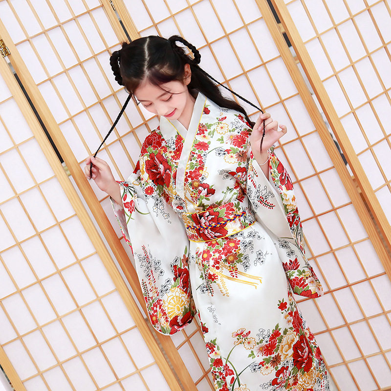 春夏新款儿童和服日式浴袍女孩公主裙表演服气质可爱蝴蝶结