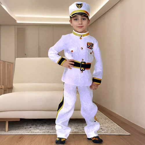 万圣节COS校园表演服装儿童飞行员船长表演女童礼服高端演出服角
