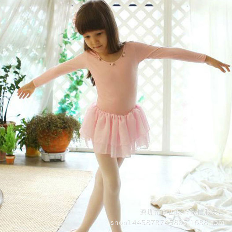 儿童舞蹈服舞蹈裙女童秋冬季长袖练功服芭蕾舞裙演出纯棉表演服装