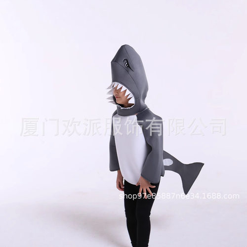 万圣节儿童鲨鱼服装分体套装大鲨鱼cosplay服小童表演演出服