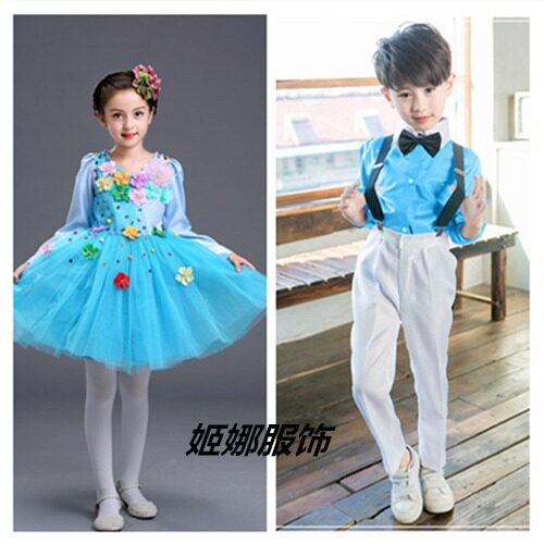 儿童合唱演出服小学生诗歌朗诵蓬蓬裙女童公主裙幼儿舞蹈纱裙表演
