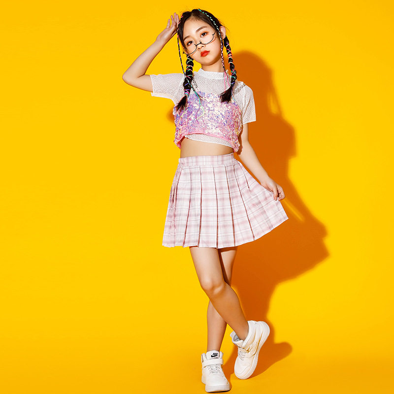 儿童爵士舞服装夏季女童嘻哈走秀啦啦操表演服女孩舞蹈服演出服潮