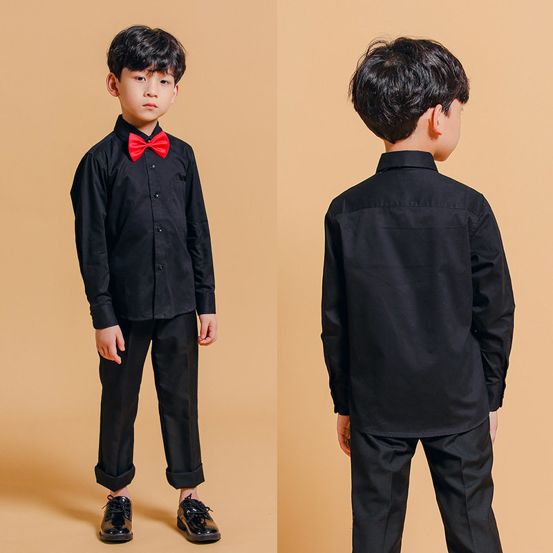 男童黑色演出服套装儿童中大童小学生主持人钢琴表演服装花童礼服