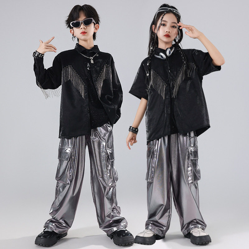 男童街舞套装儿童走秀舞台风短袖表演服hiphop女童潮牌炸街演出服