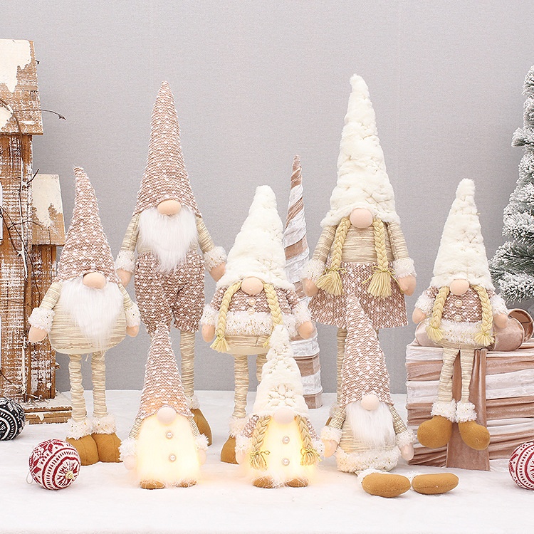 跨境新款圣诞节装饰品白胡子无脸娃娃可伸缩公仔可发光鲁道夫摆件