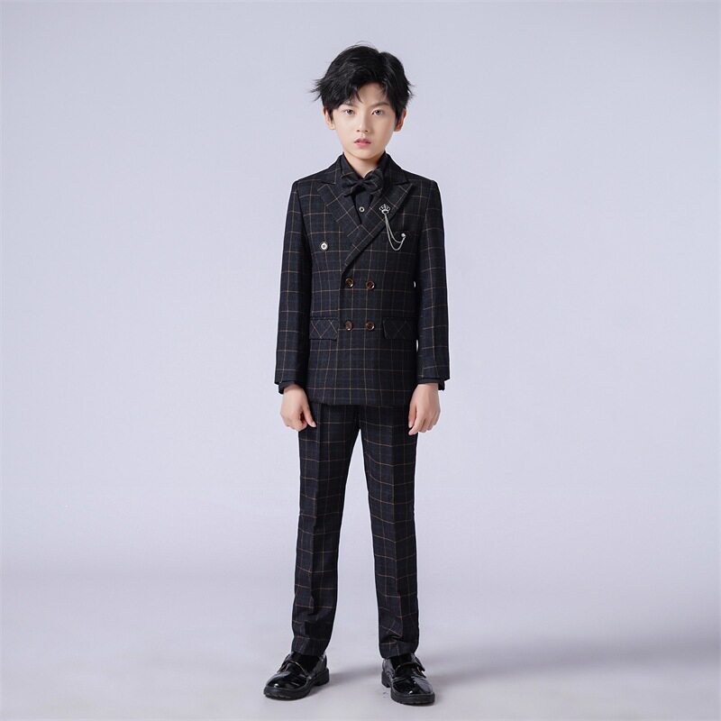 春秋款精品男童表演服中大童儿童休闲摄影走秀西服精品格子套装