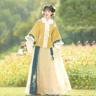 原创广寒岁辞明制汉服女中国风春秋仙气方领补子齐腰全套8318