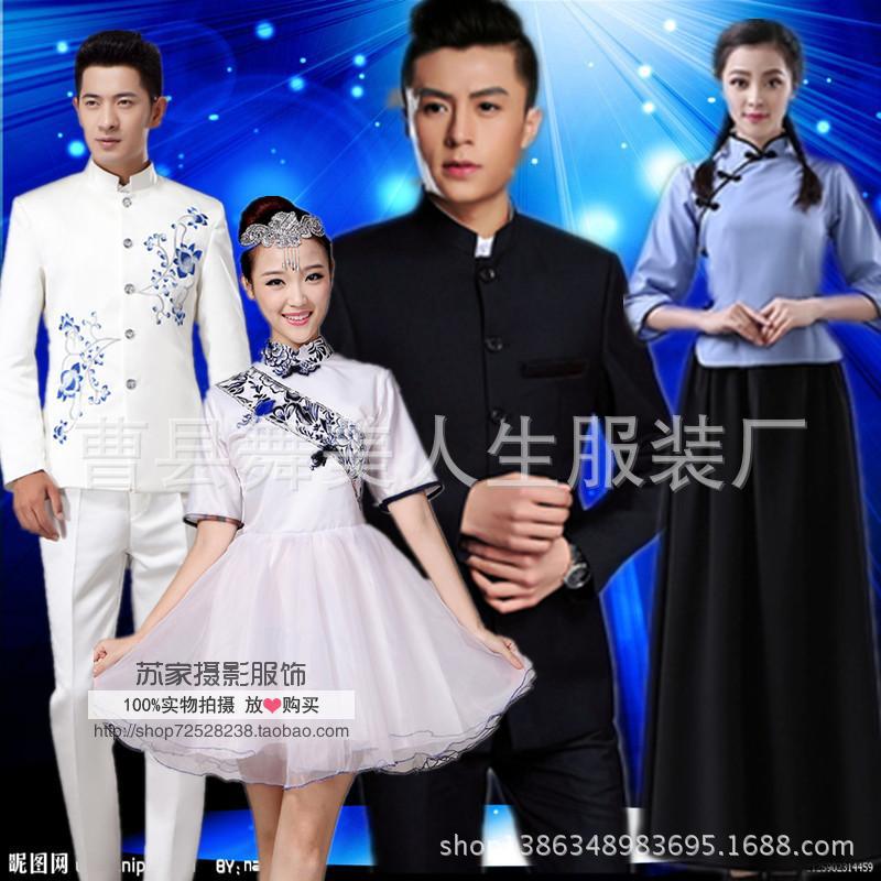 儿童成人中山装演出服学生合唱服民国学生装五四青年装表演服