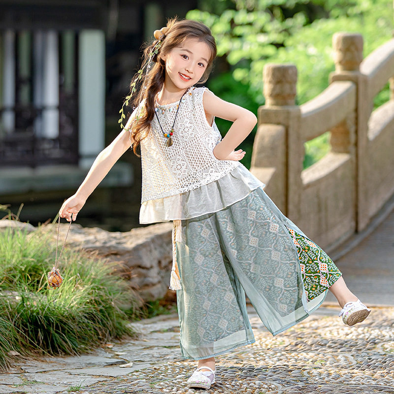 女童唐装汉服套装夏季新款女孩中国风连衣裙六一儿童古装表演服潮