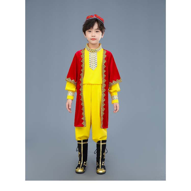 儿童新疆舞演出服男童维吾尔族服装回族少数民族哈萨克族表演衣服