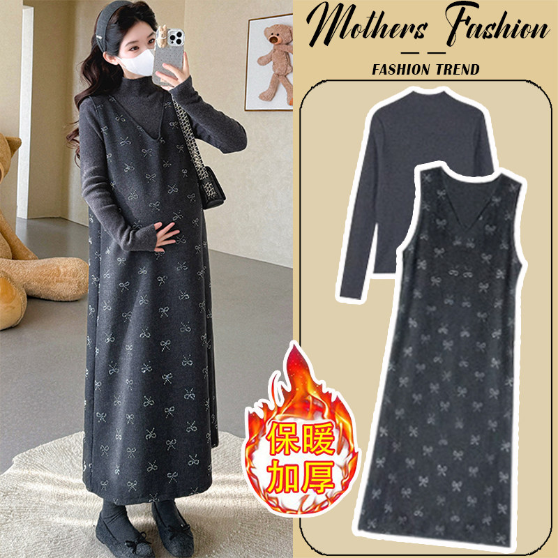 孕妇连衣裙套装秋冬2025新款孕妈