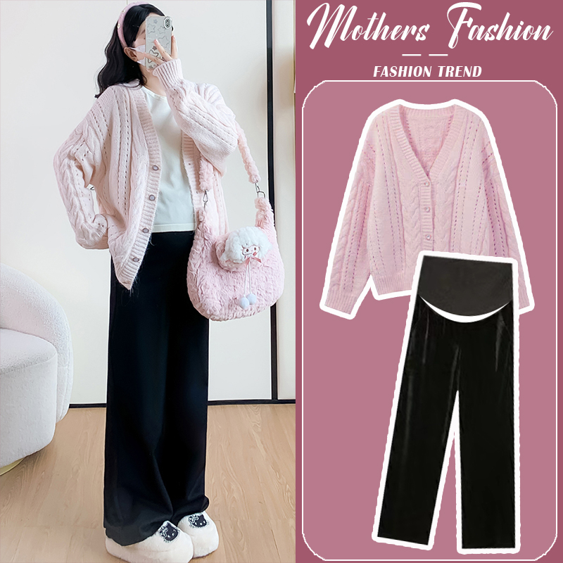 孕妇粉色套装秋冬2025新款孕期