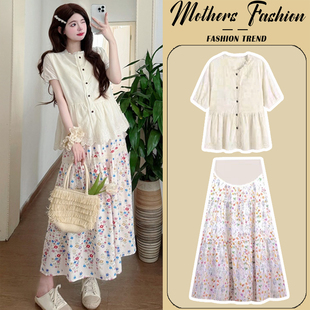 孕妇连衣裙套装2026新款休闲甜美夏季薄款高级感衬衫半身裙两件套