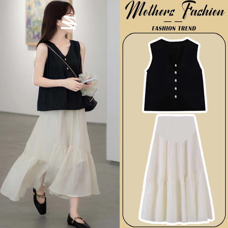 孕妇连衣裙套装夏季2026新款黑色V领无袖背心上衣半身裙两件套女,孕妇装/孕产妇用品/营养,连衣裙,淘宝优惠券,粉丝福利购,淘宝优惠卷