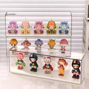 手办展示盒盲盒公仔展示架子透明可叠加防尘收纳盒桌面手办整理盒